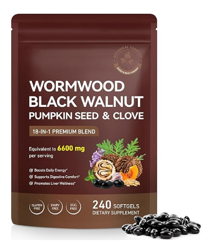Wormwood Black Walnut Clove Cleanse for Humans, 18-in-1 Herbal Blend, 6600mg Serving, Rapid Gut Cleanse & Digestive Health, with Pumpkin Seed, Turmeric, Garlic, Oregano & Berberine, 240 Soft gels