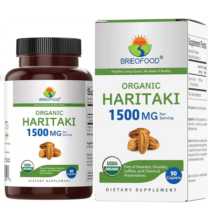 Organic Haritaki 1500mg, 45 Servings, Vegetarian, Gluten Free, 90 Vegetarian Tablets