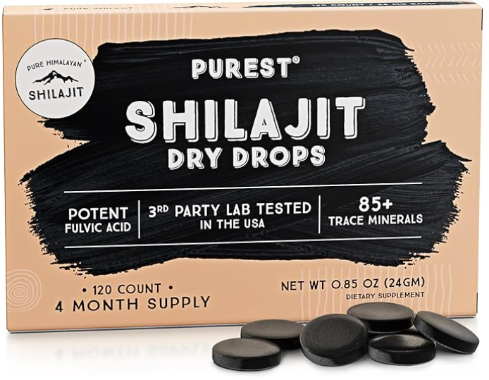 Pure Himalayan Shilajit Dry Drops, 100% Pure Natural Shilajit, Grade A, Max Potency 85+ Clean Trace Minerals & Fulvic Acid for Energy, Metabolism & Immune Support Supplement for Men & Women (120 tabs)