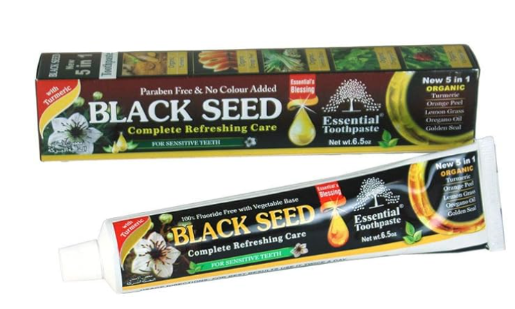Organic Black Seed Essential Toothpaste 5 in 1  and 100% Fluoride Free & Vegetable Base for Sensitive Teeth 6.5 oz.