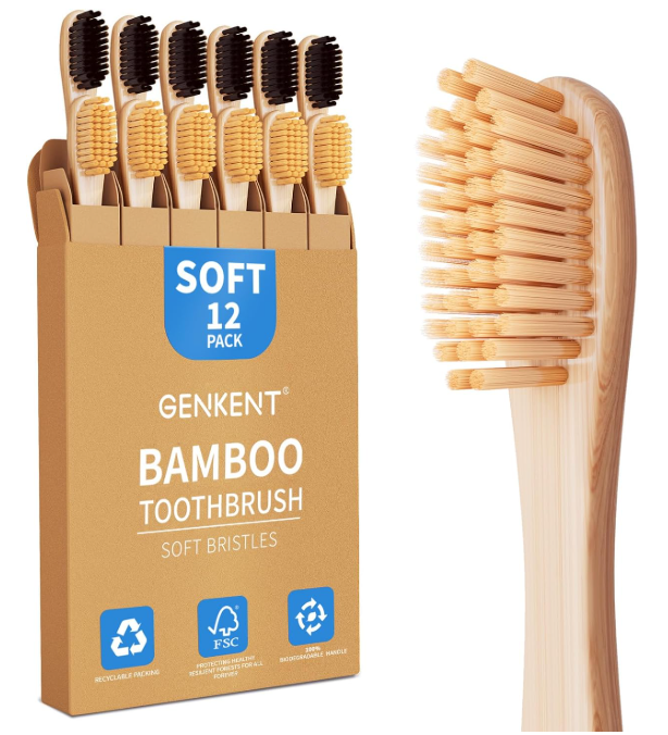 Bamboo Toothbrush 12 Pack Natural Toothbrushes BPA Free Soft Bristles Toothbrush Eco Friendly Charcoal Toothbrush