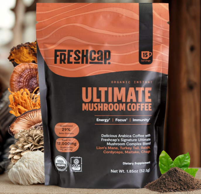 Premium Organic Mushroom Coffee – 12,000mg Fruiting Body Extract | 29% Beta-Glucans | Travel pack