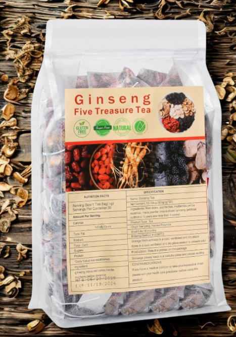 Kidney Tea – Ginseng Five Treasure Herbal Tea | 30 Tea Bags | Traditional Herbal Cleanse & Renewal