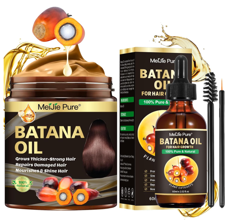 Batana Oil 4-Piece Hair Growth Set – Raw Oil, Mask, Lash Wand & Brow Brush