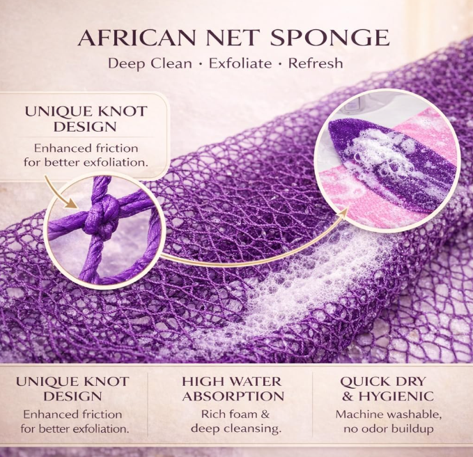 Authentic African Net Sponge , 3 Pieces African Exfoliating Net Sponge Body Back Scrubber Exfoliating Washcloth for Shower Bath for All Types Skin