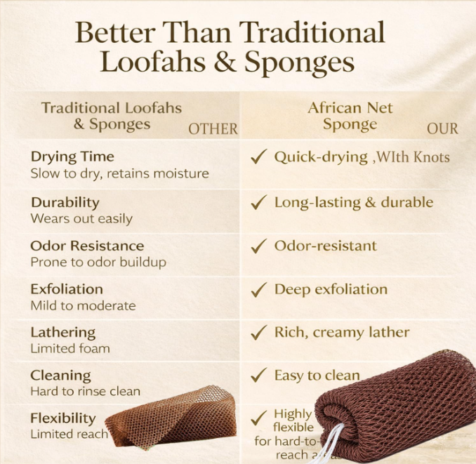 Authentic African Net Sponge , 3 Pieces African Exfoliating Net Sponge Body Back Scrubber Exfoliating Washcloth for Shower Bath for All Types Skin
