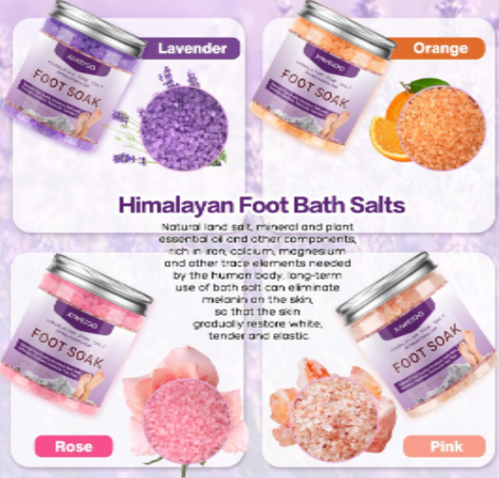 Himalayan Foot Bath All-Natural Detox Salt Chamomile, Eucalyptus, Lavender, Orange, Rose, Rosemary, Tea Tree scented 4 pack