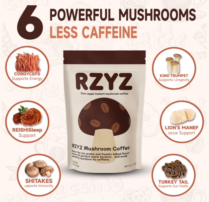 Mushroom Coffee Blend – 6 Adaptogenic Mushrooms, 30 Servings